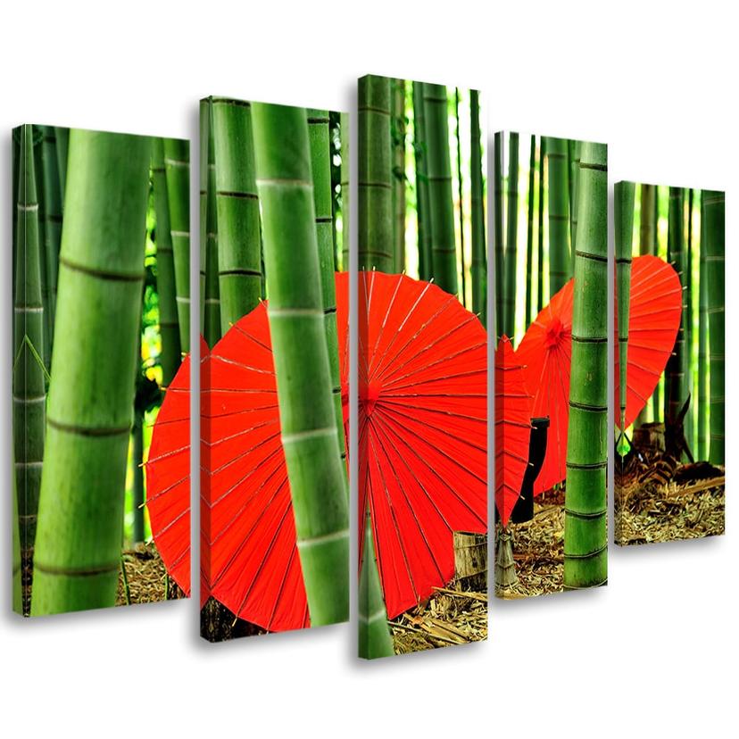 Tableau sur Toile en 5 parties Parapluies en bambou du Japon