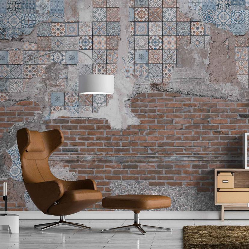 Stone Stones&Tiles tapet i kobberblå - non-woven tapet Designwalls 2 - 2,55 x 3,5 m