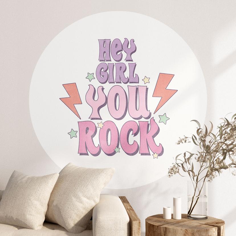 Wallsticker Hey girl you rock - Rund