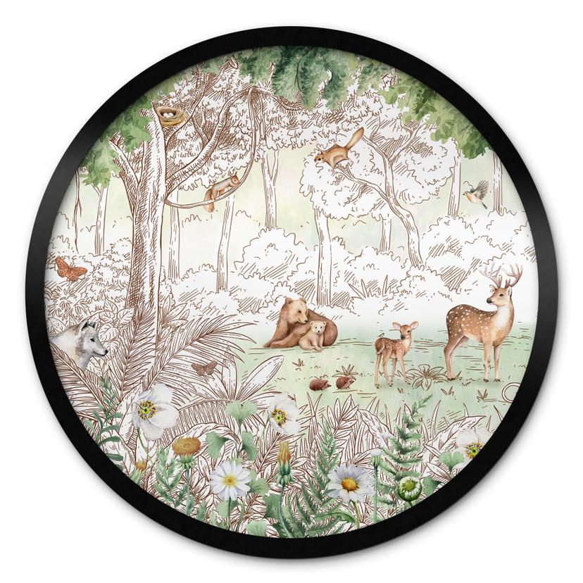 Póster Kikki Belle - Amigos del bosque primavera - Redondo