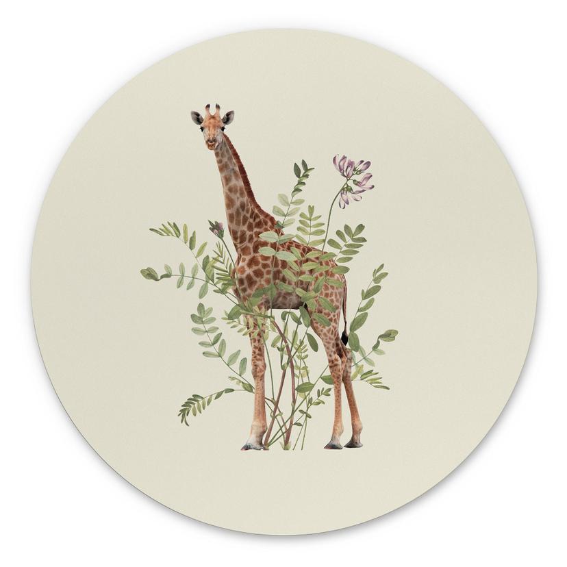 Wandbild Florale Giraffe - Frida Floral Studio - Alu-Dibond - Rund