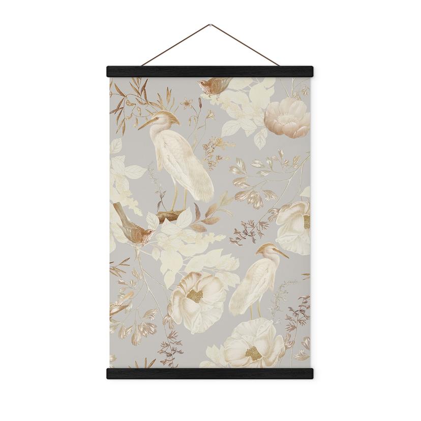 Tekstil plakat Fugle blandt hvide blomster - UN Designs