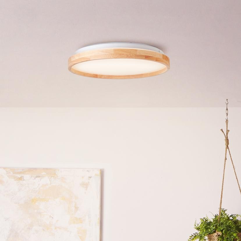 Deckenleuchte Alea, beige, Ø 39,5 cm, Holz Deckenlampe