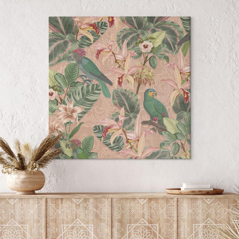 Stampe su tela Jungle con pappagalli rosa - Bloomery Decor - Piazza