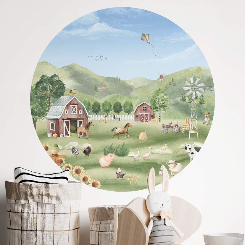 Wall Sticker Oliver Robins - Farverig bondegård med dyr