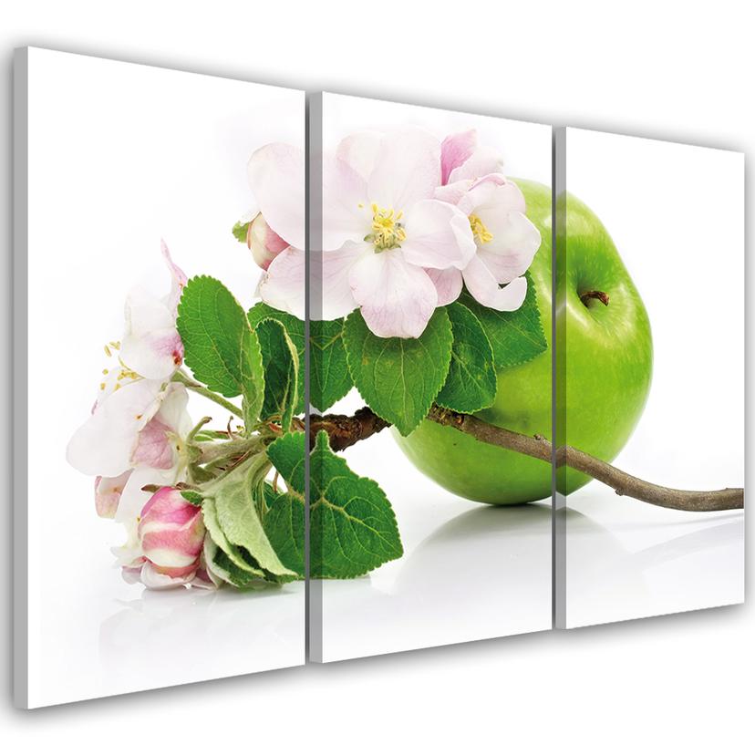 3 stykke lærredsprint, æbler frugtblomster
