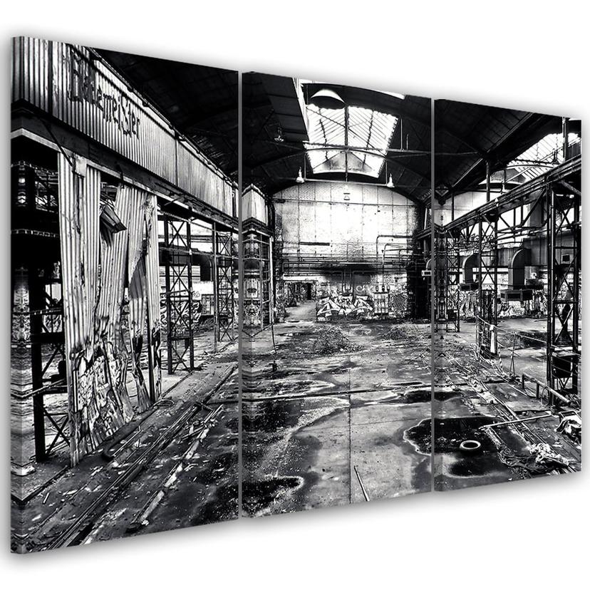 3 stykke lærredstryk Old Factory sort og hvid