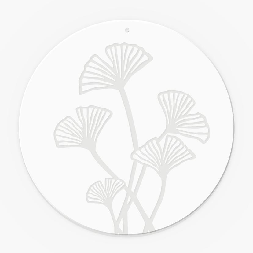 Quadro in vetro acrilico, immagine per finestra da appendere Foglie di Gingko - rotondo