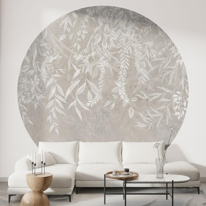 Fotobehang - Elegante wilgentakken in beige - Ms Tiff - Rond - Zelfklevend/niet-geweven