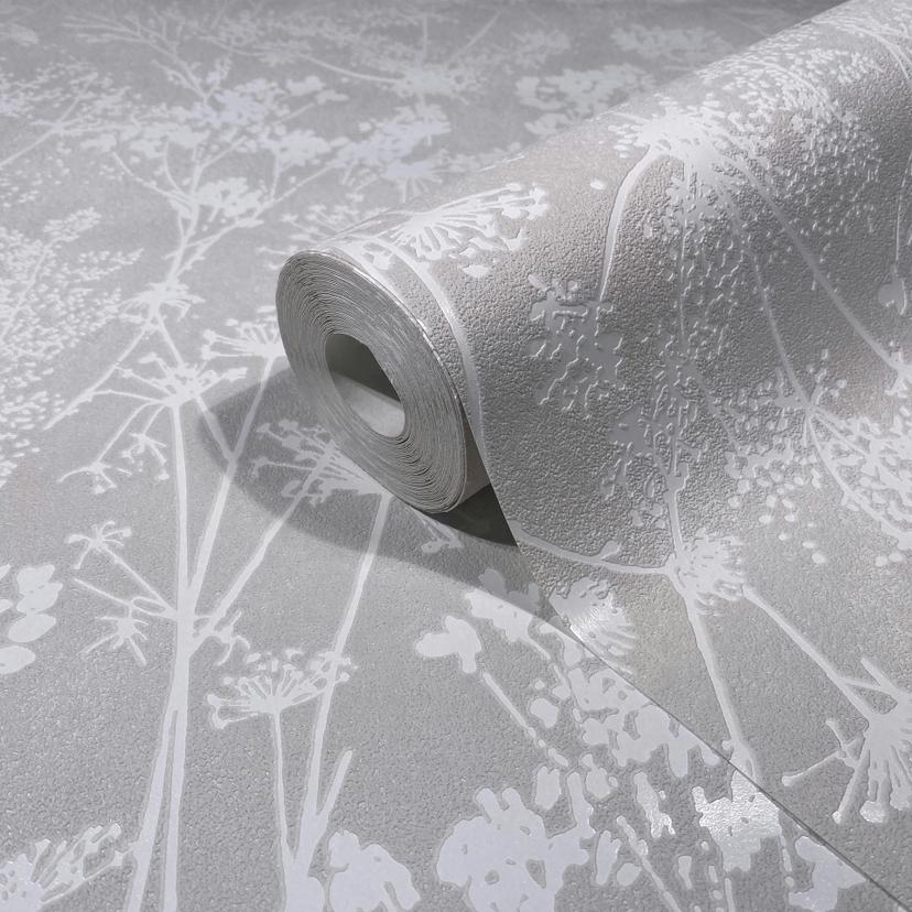 Non-woven tapet i grått bladmotiv bladlook blommig natur