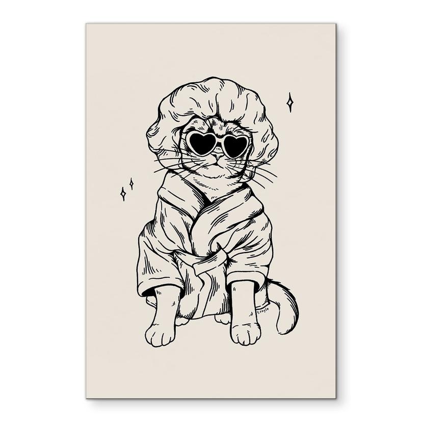Wandbild Entspannte Katze mit Herzbrille - Royle - Alu-Dibond