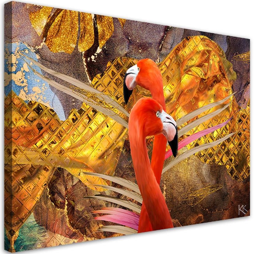 Canvasbillede, Flamingo guld dyr