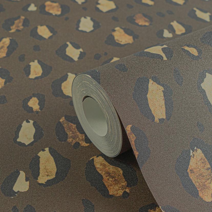 Papel pintado Leopardo marron oscuro beige negro - estampado animal - Papel pintado no tejido modern