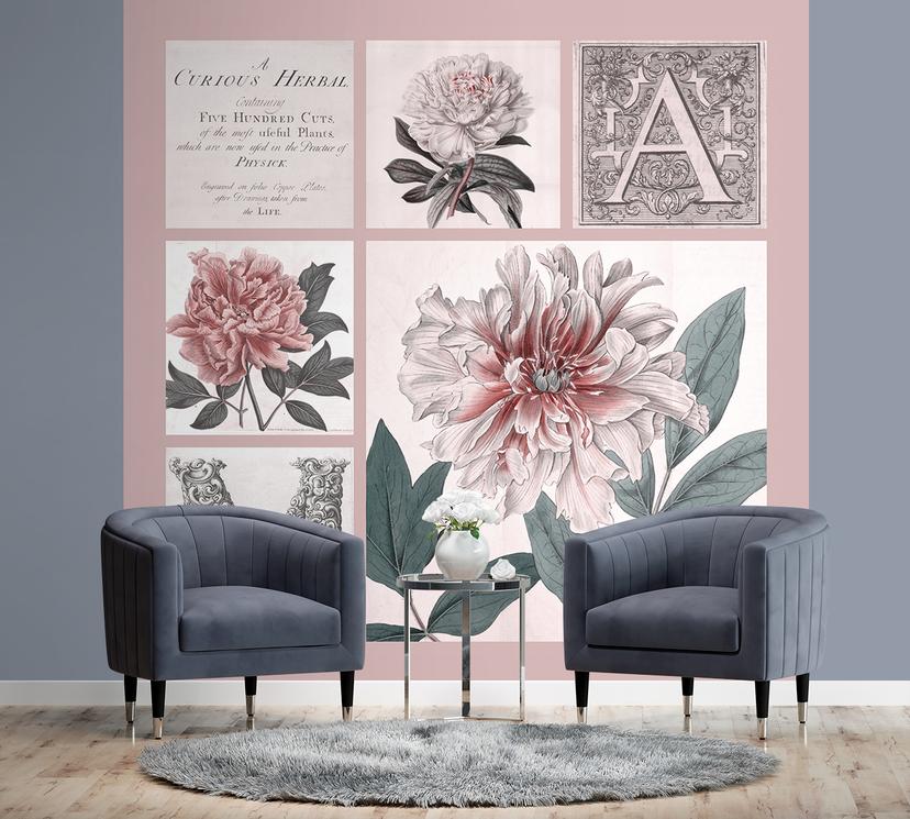 Fototapete, Shabby Chic Rosa Collage Blumen - Andrea Haase