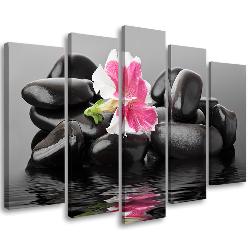 5 stykke lærredstryk Stones Flower Zen Spa