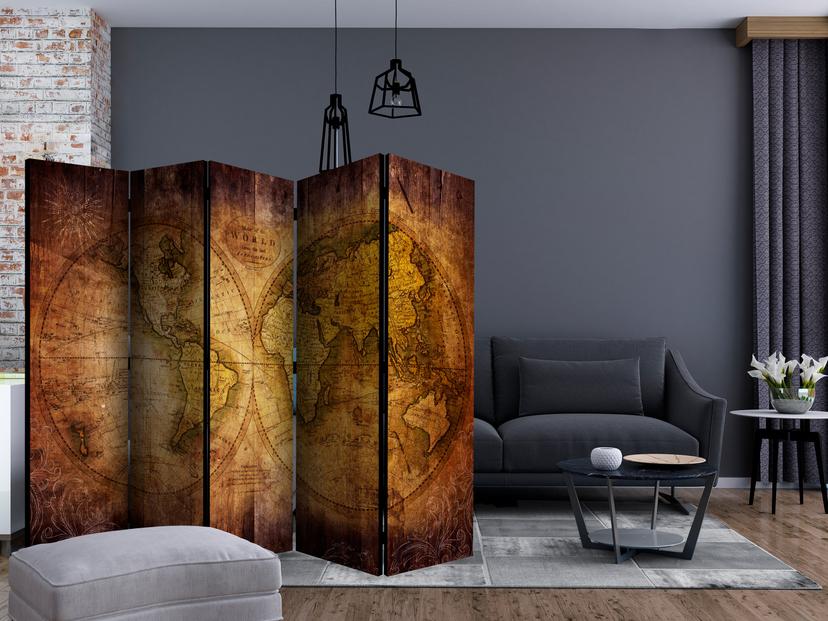 Divisorio - Mappamondo - Mondo su vecchia mappa , 5 pezzi - 225x172 cm