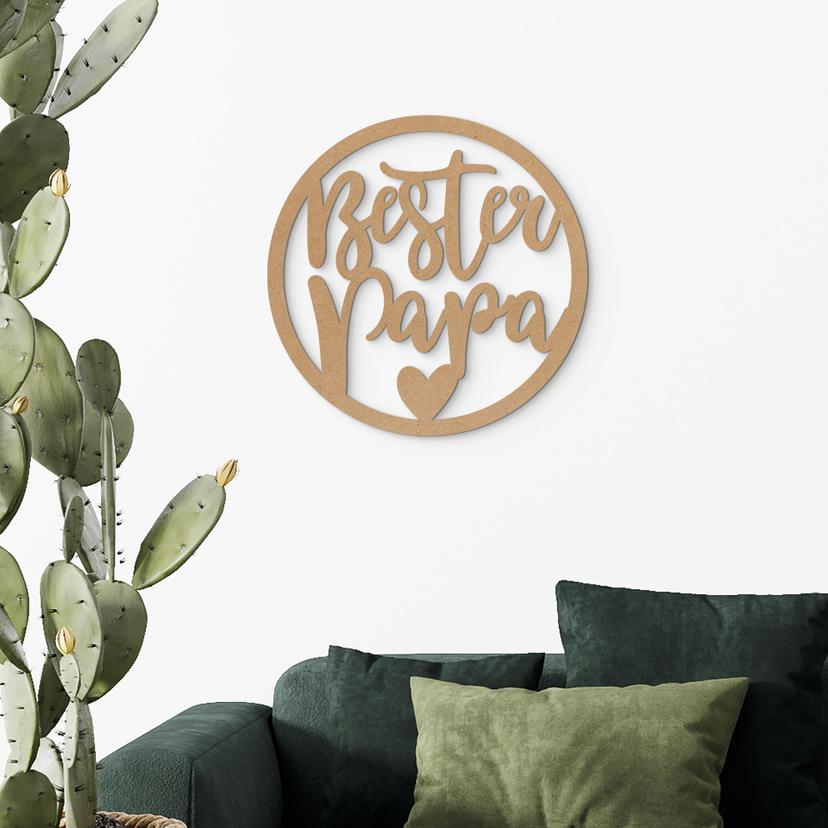 Wanddeko Schriftzug - Bester Papa - MDF Natur - Rund