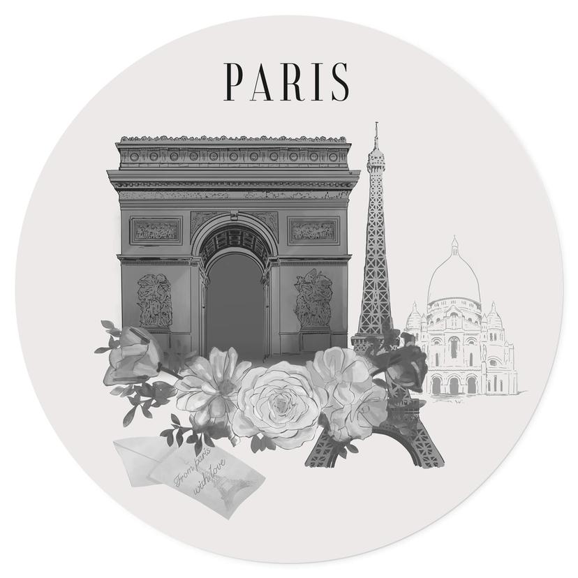 Wallsticker Paris - Svartvitt - Rund - Älska din stad