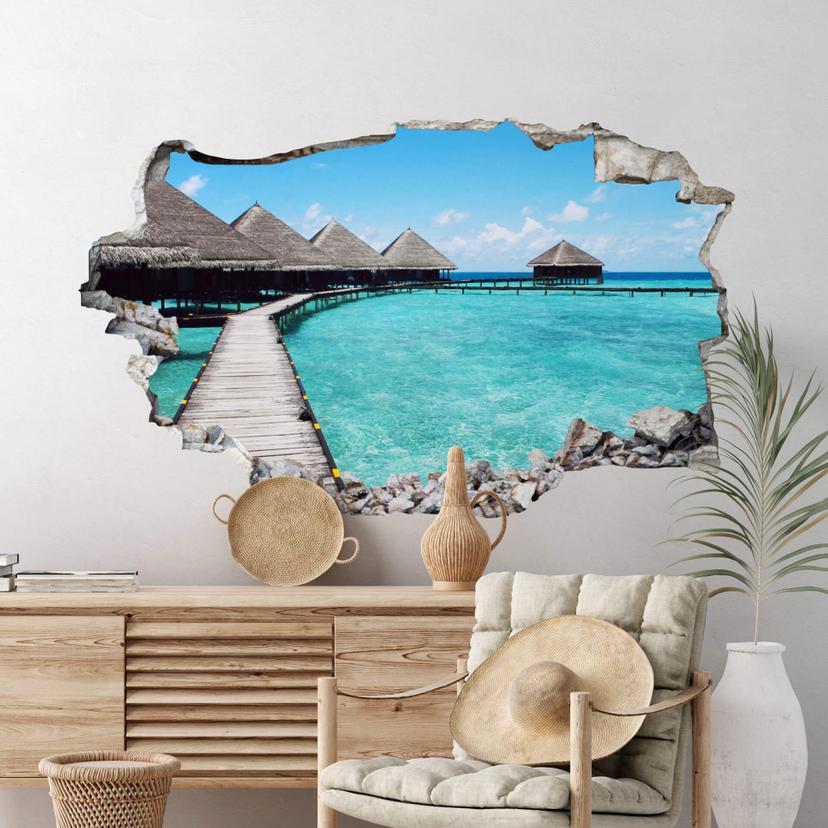 Sticker mural 3D Maison aux Maldives