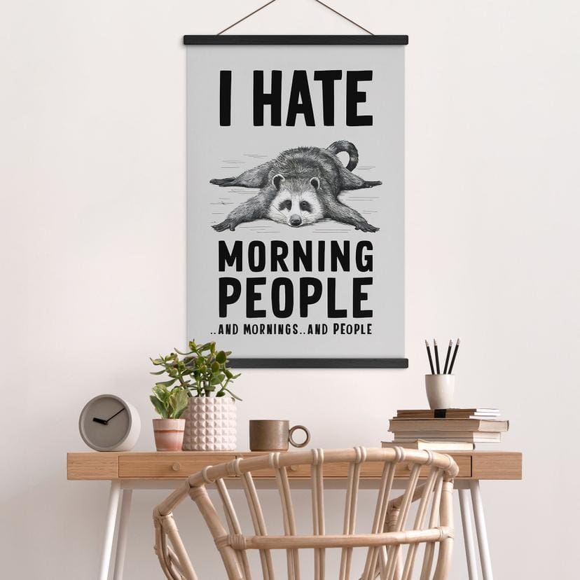 Stoffbild I hate morning people - Waschbär - Magnusson