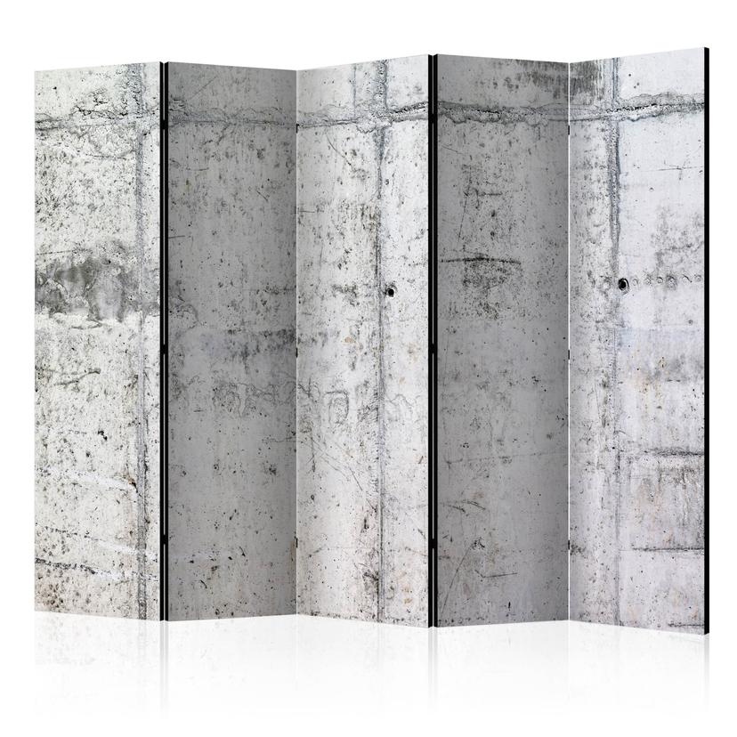 Paravent, Raumteiler freistehend, Trennwand - Concrete Wall II, 5-teilig - akustisch, doppelseitig bedruckt - 225x172 cm