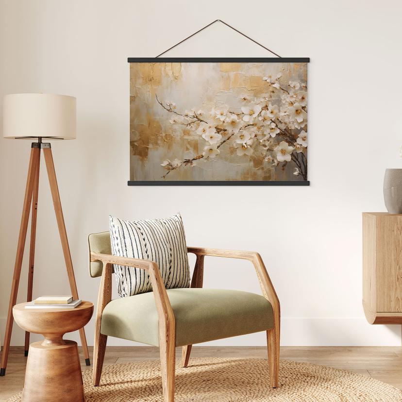 Affiche textile Branche fleurie sur fond doré vintage - Paksoylu