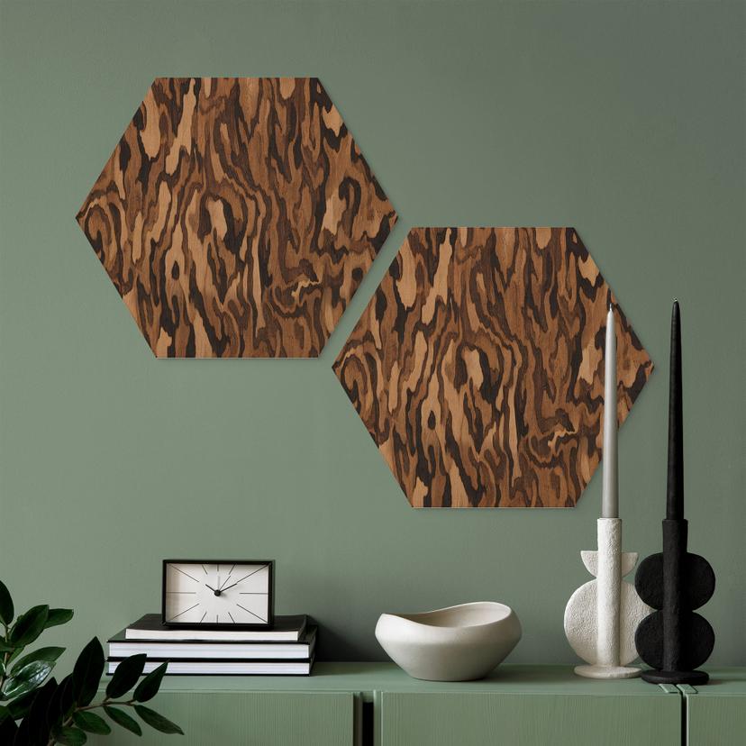 Hexagon Holzschild Ettore Walnut - Abstrakte Holzmaserung - Sir Edward x Grigory Gladarev
