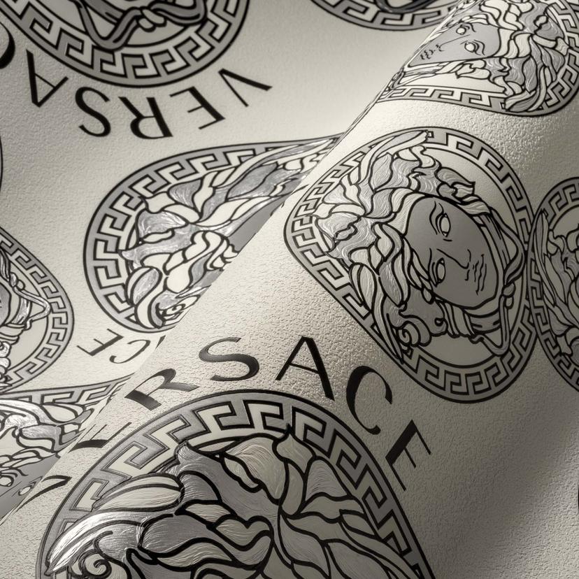 Versace carta da parati testa di medusa carta da parati di lusso in tessuto non tessuto crema e arge