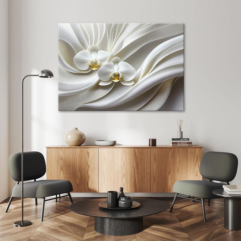 Canvasbillede, Hvid orkidé abstrakt 3D
