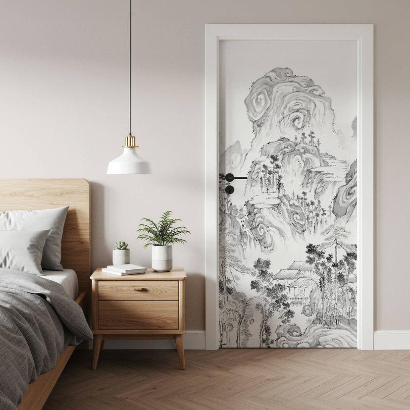 Vinilo para puertas Paisaje japonés - Tenju - Decoración autoadhesiva para puertas