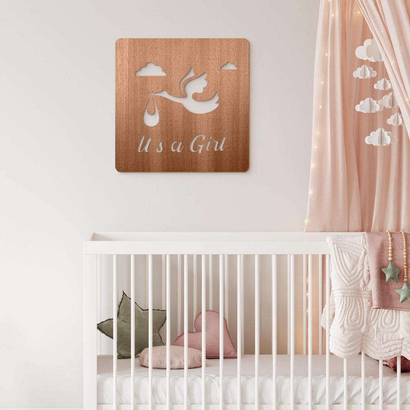 Træ vægdekoration mahogni finer Baby - It's a Girl
