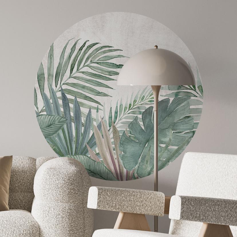 Sticker mural Feuilles de la jungle Vert aquarelle - Bloomery Decor - Rond