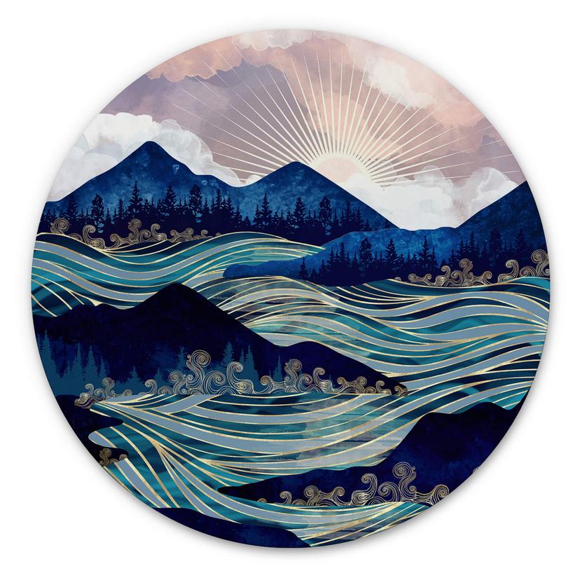 Tableau sur alu-Dibond rond SpaceFrog Designs - Vagues bleues