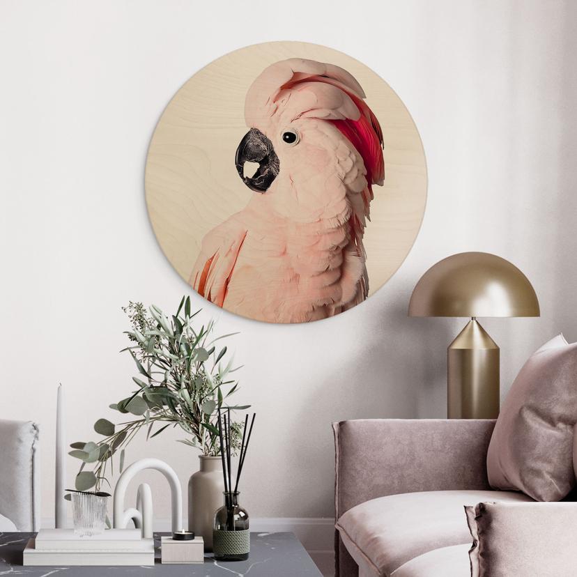 Tableau sur bois Sisi & Seb - Cacatoès rose - Rond