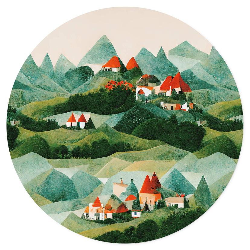 Adesivo murale Treechild - Small village in the middle of green hills