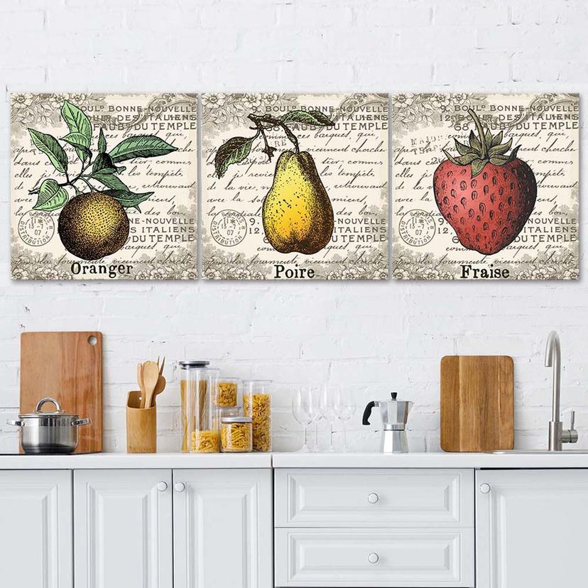 Stampa su tela 3 pezzi Frutta retrò