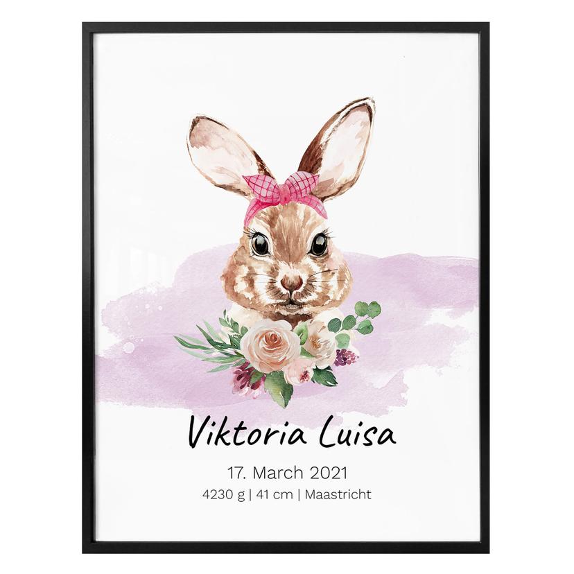 Poster Lapin rose + Texte à personnaliser