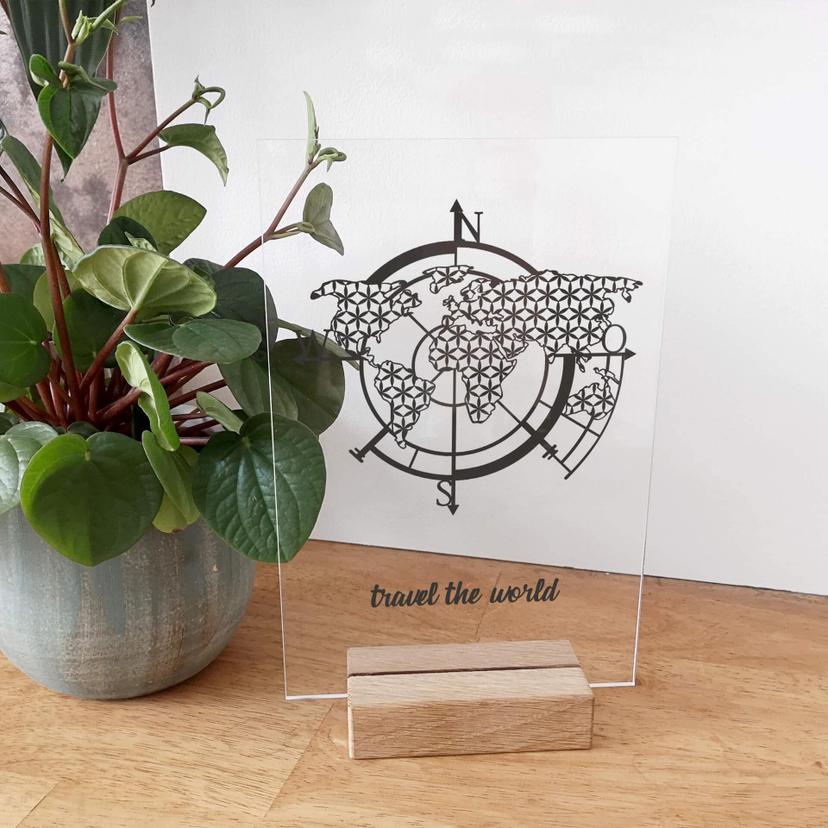 Chevalet de table en verre acrylique Carte du monde - Travel the world