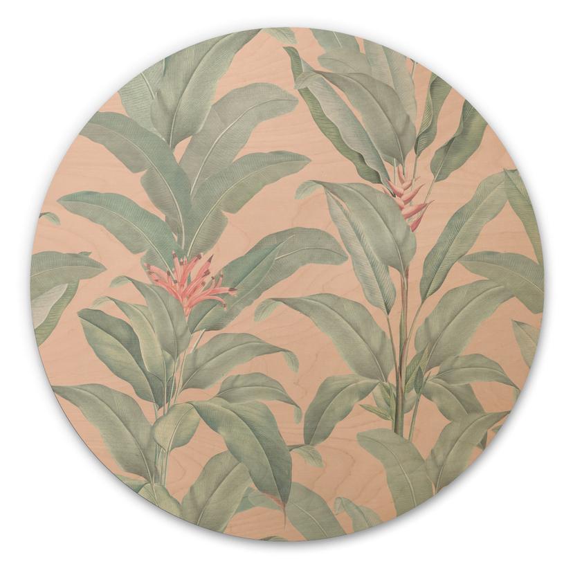Billede af træ Urban Jungle Tropical Leaves Pink - Bloomery Decor - Round