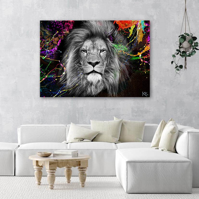 Stampe su tela, animale astratto leone colorato