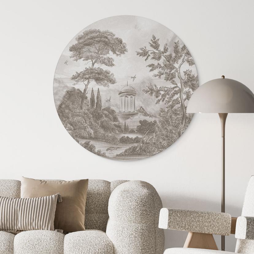 Wandbild Landschaft mit Gartenlandschaft in Beige - Ms Tiff - Alu-Dibond Rund