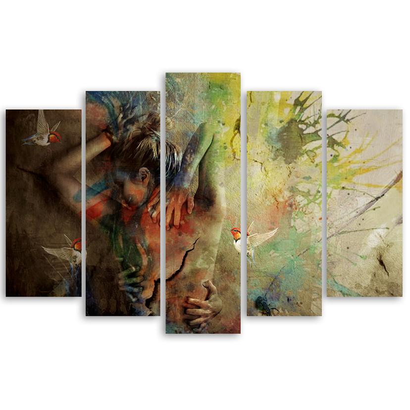 Stampa su tela 5 pezzi, pittura femminile