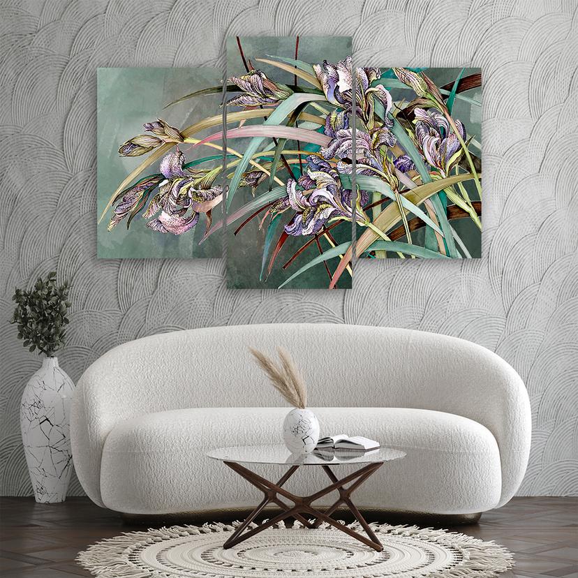 Stampa su tela in 3 pezzi, fiori di iris al vento