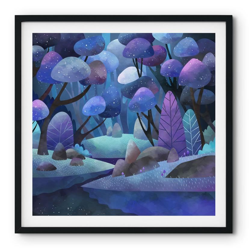 Póster Bosque encantado en azul noche - DigitalArtsi