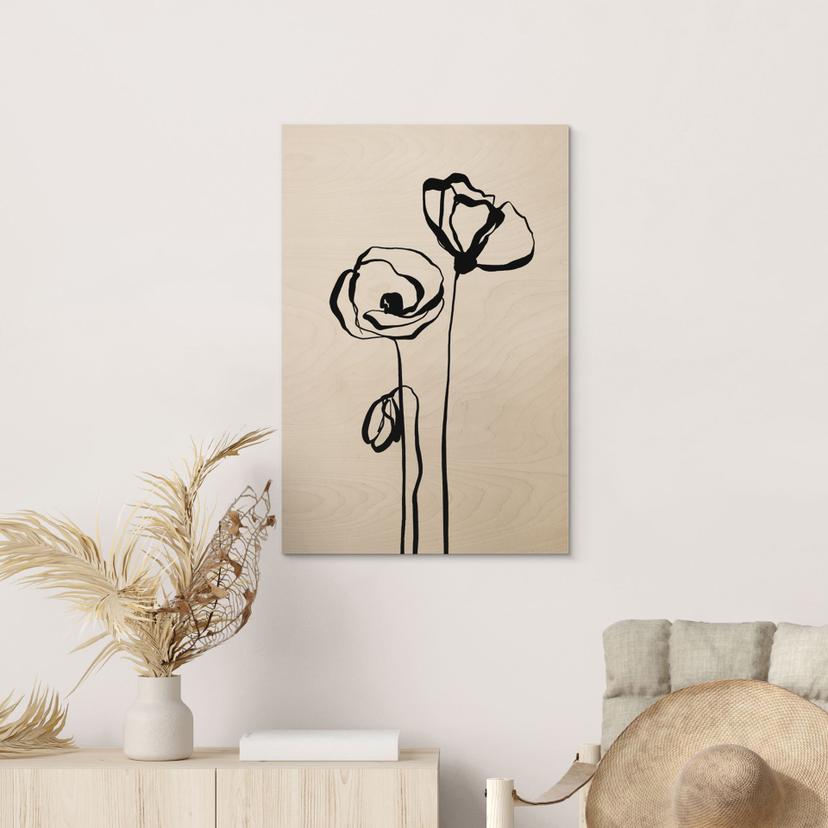 Stampa su legno Line Art Due papaveri - Cats & Dotz
