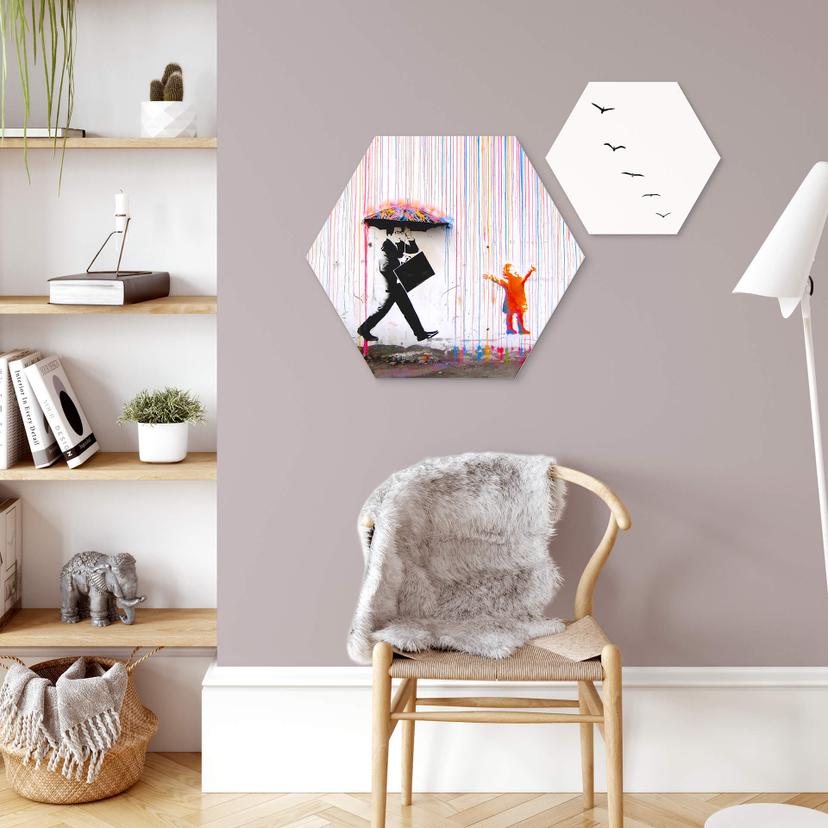 Esagoni Alu-Dibond Banksy - Pioggia colorata