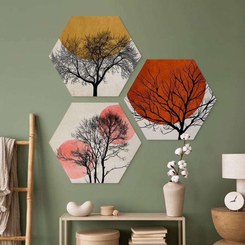 Hexagon Dibond Kubistika - Warm Sunset (3-delt)