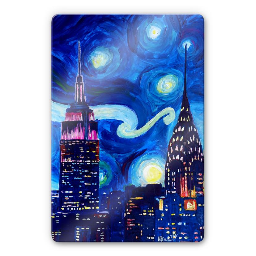 Glasschilderij Bleichner - New York bij nacht