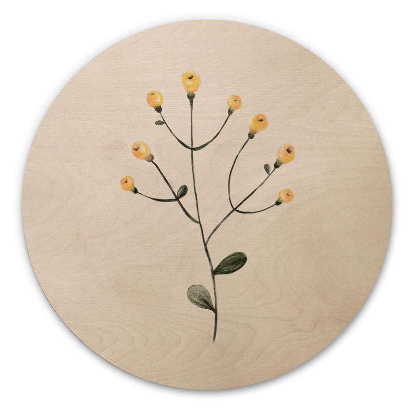 Cuadro de madera Planta delicada con flores amarillas - Goed Blauw - Redondo