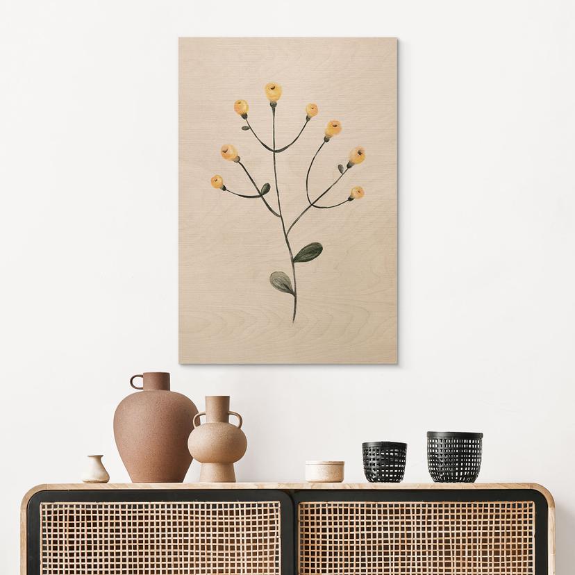 Cuadro de madera Planta delicada con flores amarillas - Goed Blauw